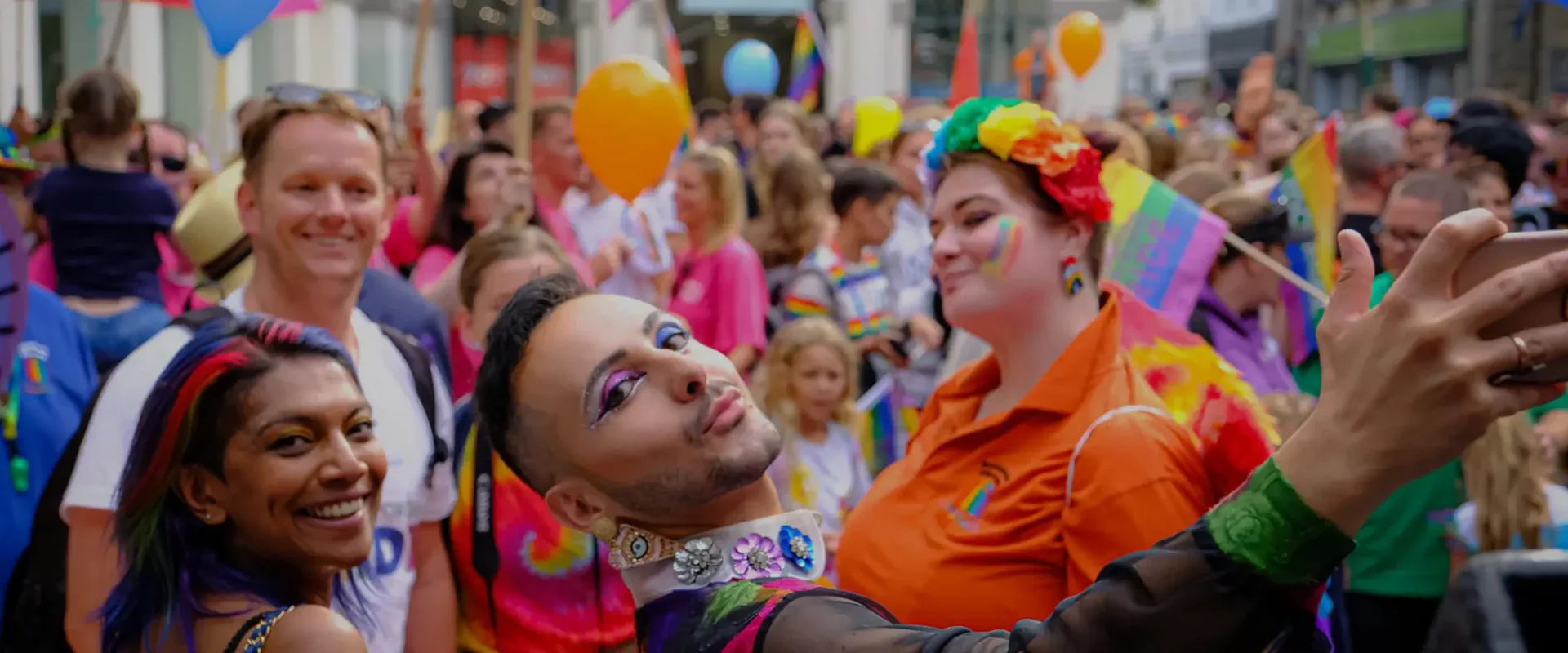 Crowds celebrating at Channel Islands Pride in Guernsey